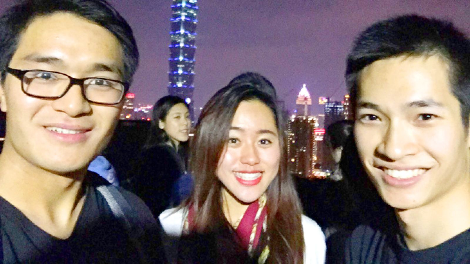  Eric Chen (left), Bessie Zhang and Mike Cheung enjoy Taipei's skyline. Image: Bessie Zhang
 