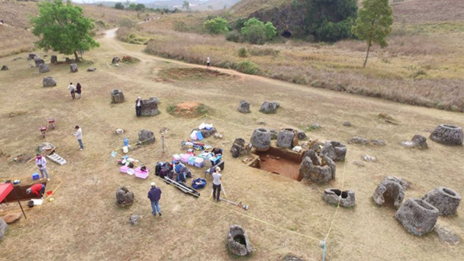 The ANU dig site at the Plain of Jars as seen by drone. Image: ANU