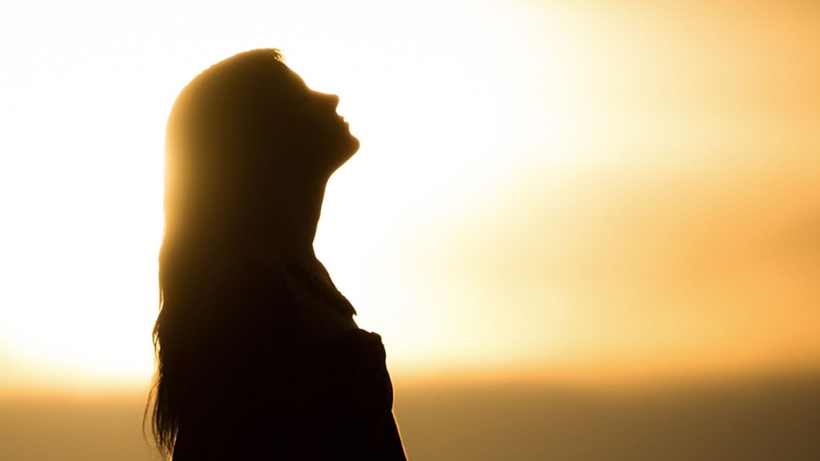 silhouette of woman against sunset