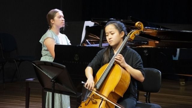 Image: ANU School of Music student Eloise Ng (cello) and Lucy Arras (piano), Classical Student Lunchtime Concert 2024. Photo by Yun Hu